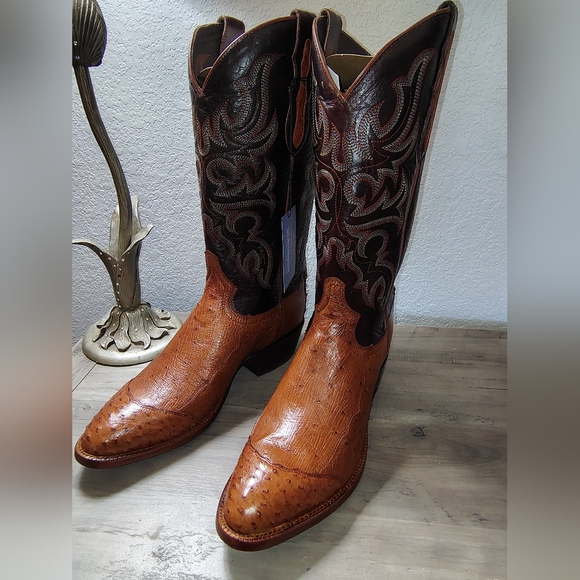 Tony Lama Brandy Smooth Ostrich Men's Boot NWT - Picture 1 of 11